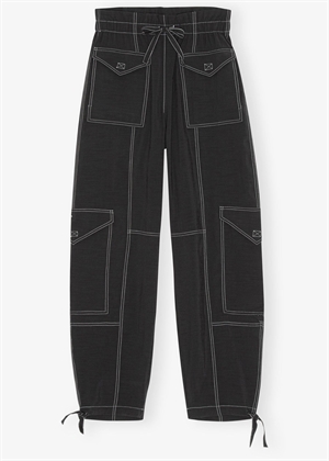 Light slub high waist pocket pant Black F8807 Ganni